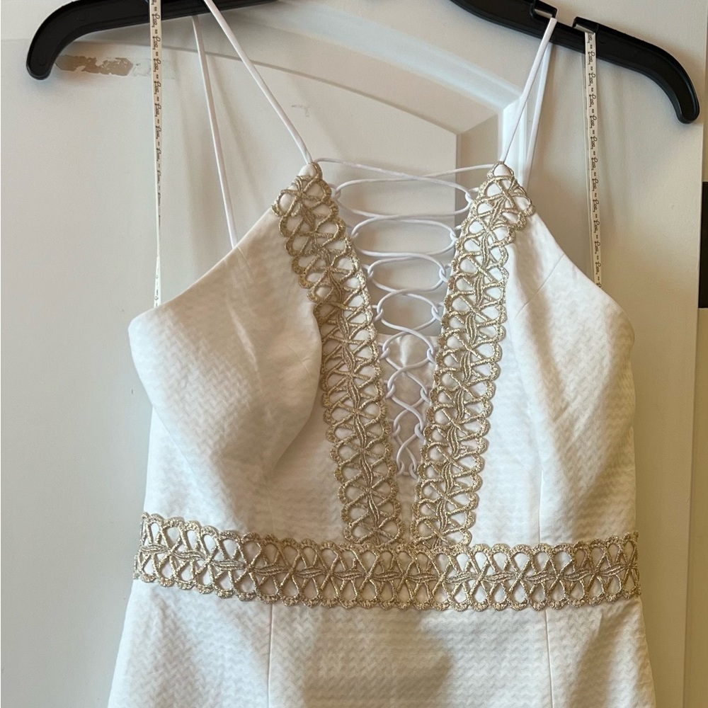 Lilly Pulitzer White Trista Shift Dress Plunge Neckline